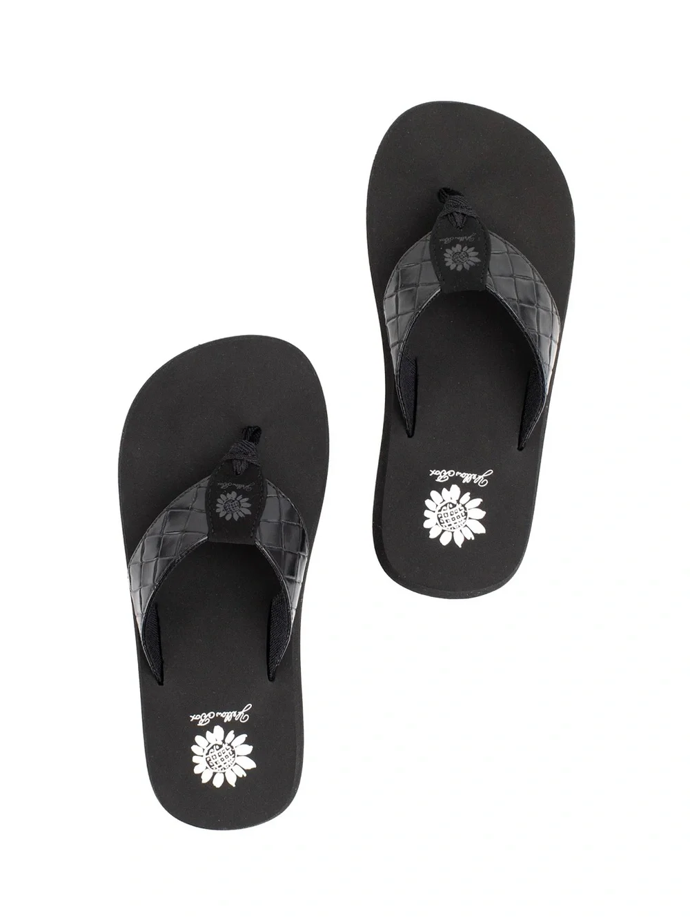 Yellow box Flophop  black Flip Flop sandals medium width new in box - Picture 3 of 4